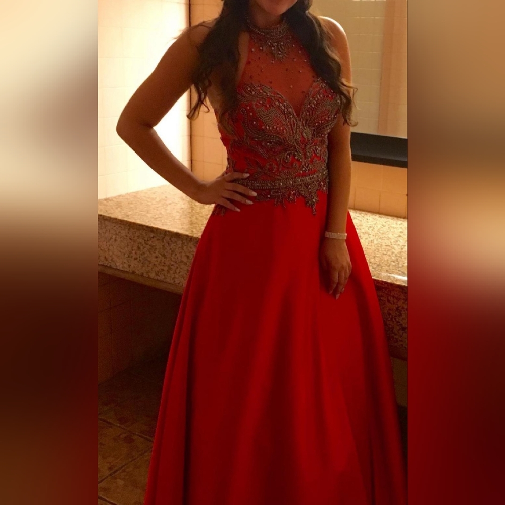 Custom Red Beaded dress. Size 8